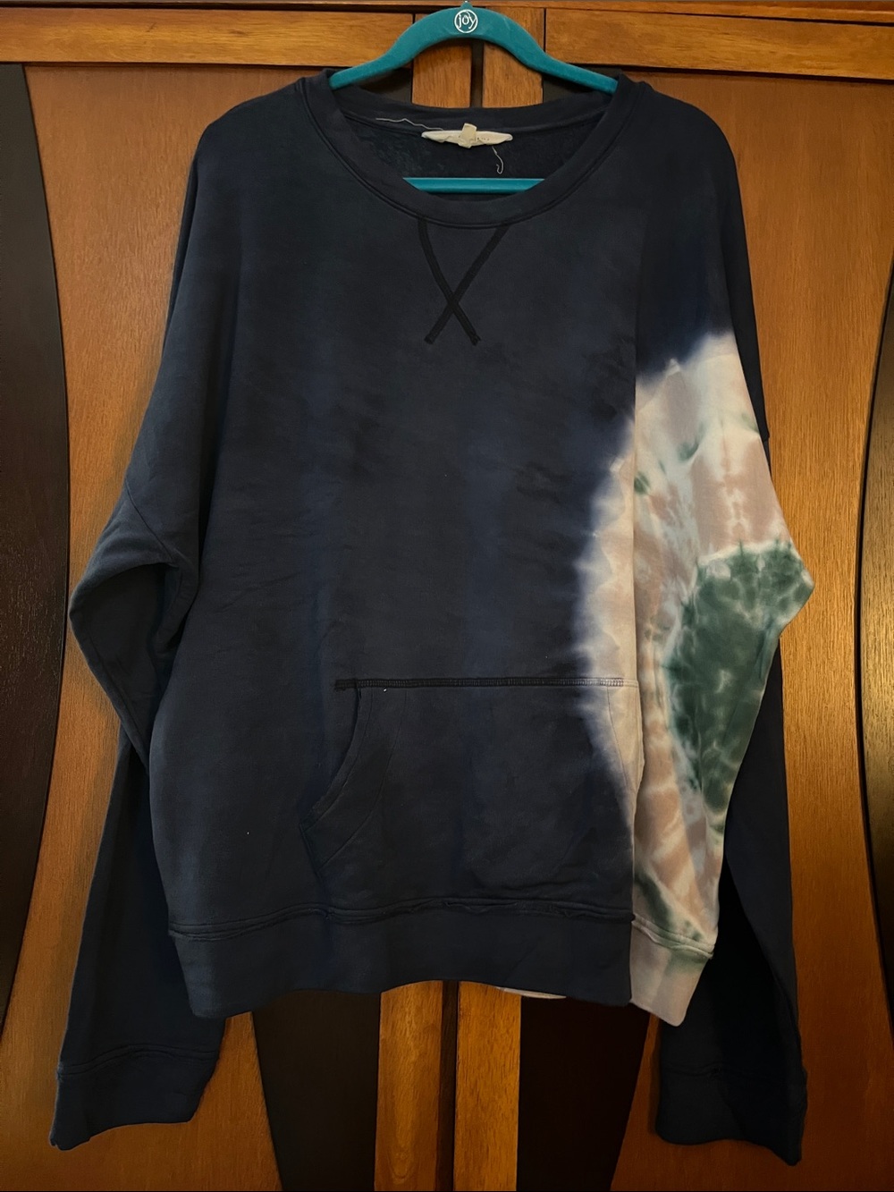 78 & Sunny Navy Pullover Sweatshirt w/Tie-Dye Detail on Sleeve & Side-Front&Back